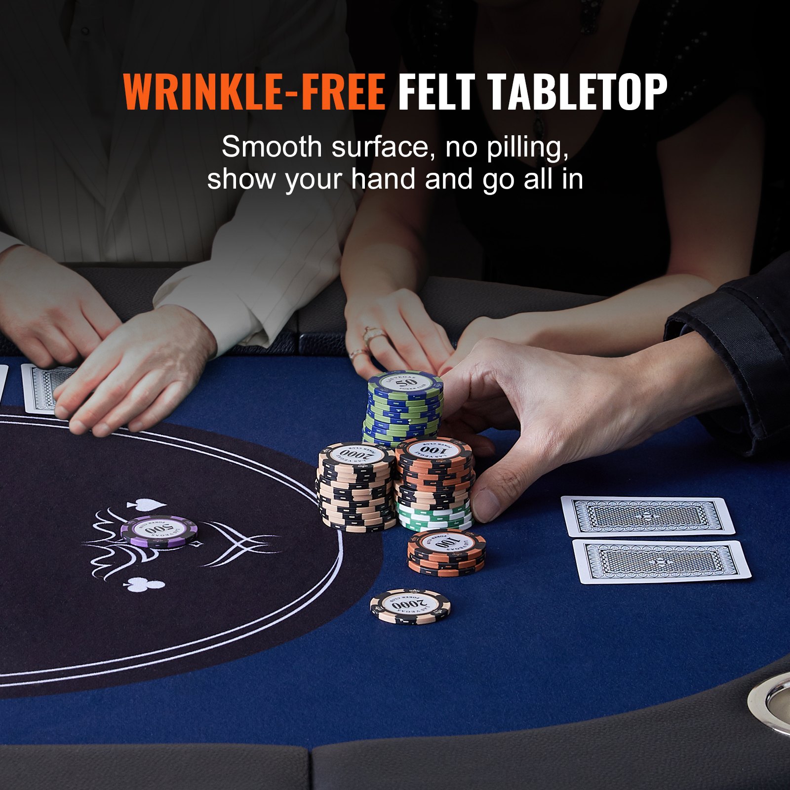 VEVOR 8 Player Foldable Poker Table, Blackjack Texas Holdem Poker Table with Padded Rails and Stainless Steel Cup Holders, Portable Folding Card Board Game Table, 72" Oval Casino Leisure Table