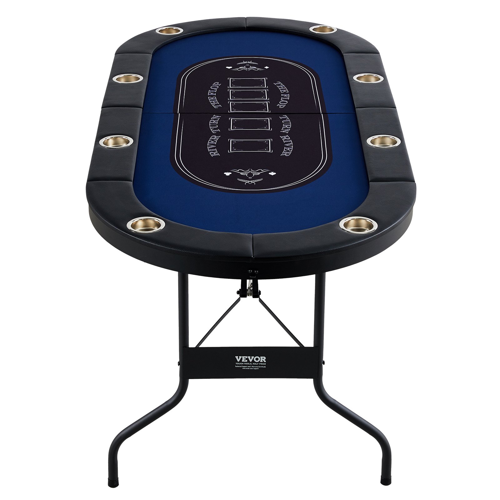 VEVOR 8 Player Foldable Poker Table, Blackjack Texas Holdem Poker Table with Padded Rails and Stainless Steel Cup Holders, Portable Folding Card Board Game Table, 72" Oval Casino Leisure Table