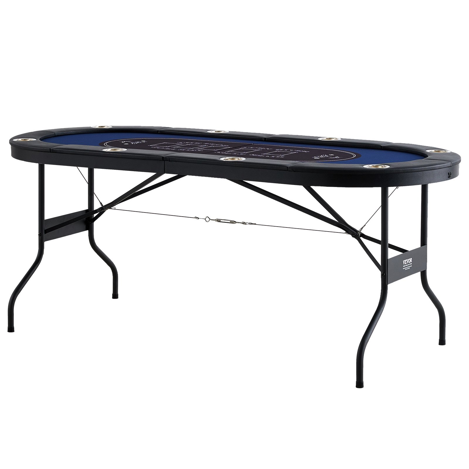 VEVOR 8 Player Foldable Poker Table, Blackjack Texas Holdem Poker Table with Padded Rails and Stainless Steel Cup Holders, Portable Folding Card Board Game Table, 72" Oval Casino Leisure Table