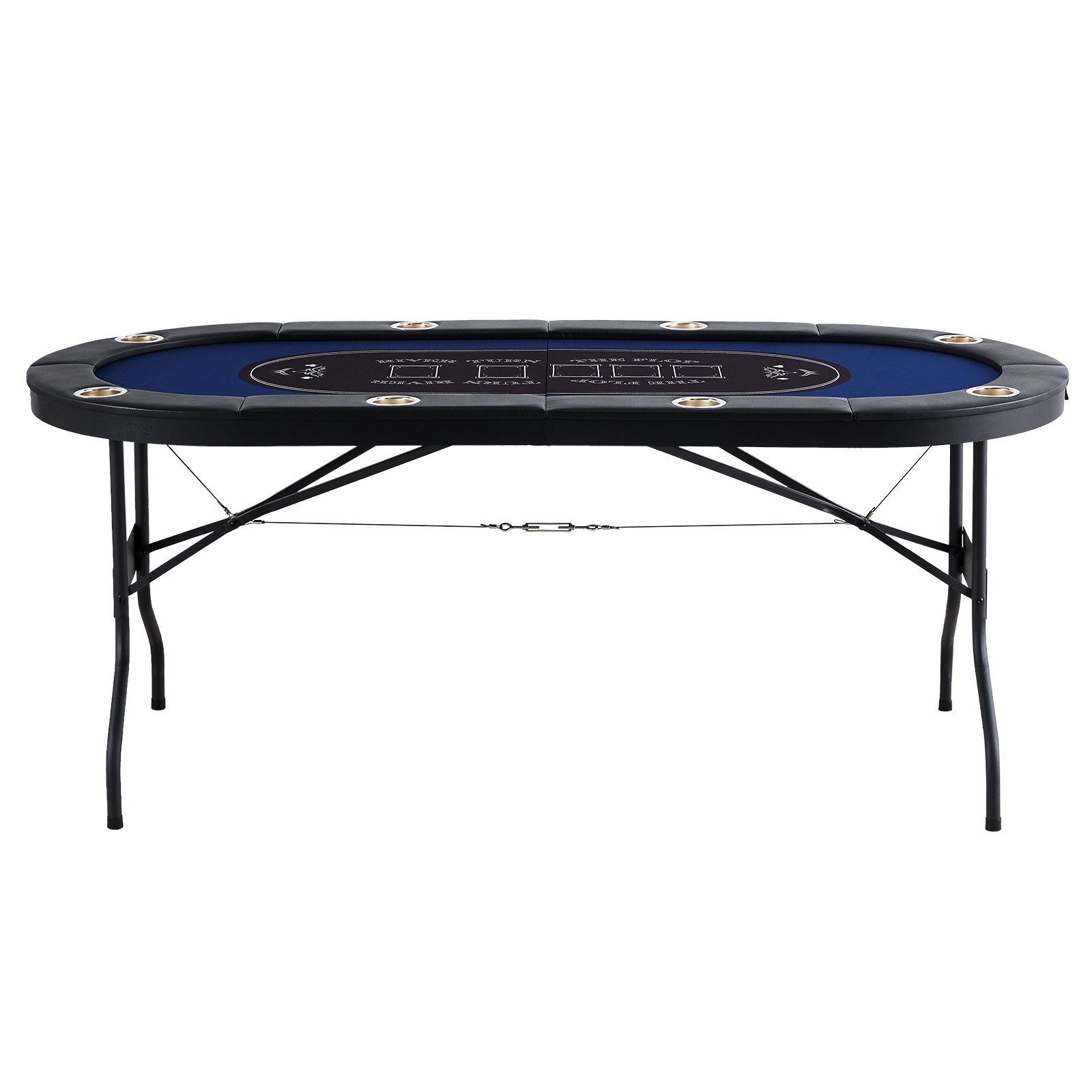 VEVOR 8 Player Foldable Poker Table, Blackjack Texas Holdem Poker Table with Padded Rails and Stainless Steel Cup Holders, Portable Folding Card Board Game Table, 72" Oval Casino Leisure Table