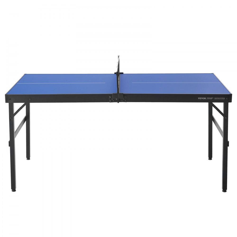 VEVOR Ping Pong Table, Mid-Size Table Tennis Game, Indoor MDF Table Tennis Table, Foldable Portable Complete Ping Pong Table Set with Net, 2 Paddles, 3 Balls, Carry Bag, Handle (No Assembly Required)