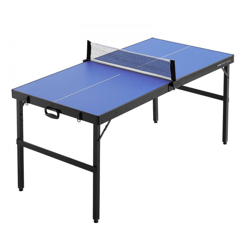 VEVOR Ping Pong Table, Mid-Size Table Tennis Game, Indoor MDF Table Tennis Table, Foldable Portable Complete Ping Pong Table Set with Net, 2 Paddles, 3 Balls, Carry Bag, Handle (No Assembly Required)