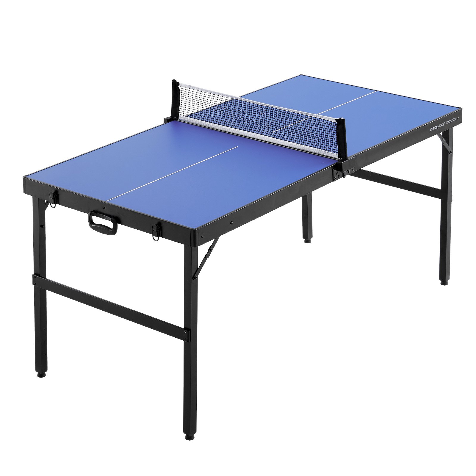 VEVOR Ping Pong Table, Mid-Size Table Tennis Game, Indoor MDF Table Tennis Table, Foldable Portable Complete Ping Pong Table Set with Net, 2 Paddles, 3 Balls, Carry Bag, Handle (No Assembly Required)