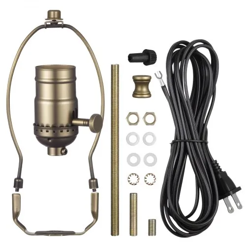 VEVOR Lamp Rewire Kit, E26 Lamp Socket with 12 ft Matching Cord, Antique Bronze Finish, Lamps Making Kit with All Essential Hardware, Light Wiring Kits for Table & Floor Lamps, DIY Rewire or Repair