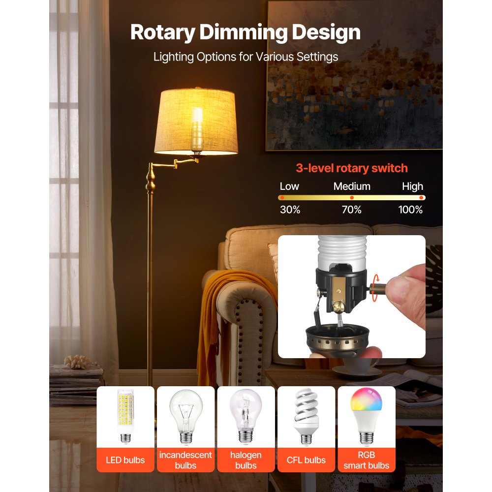 VEVOR Lamp Rewire Kit, E26 Lamp Socket with 12 ft Matching Cord, Antique Bronze Finish, Lamps Making Kit with All Essential Hardware, Light Wiring Kits for Table & Floor Lamps, DIY Rewire or Repair