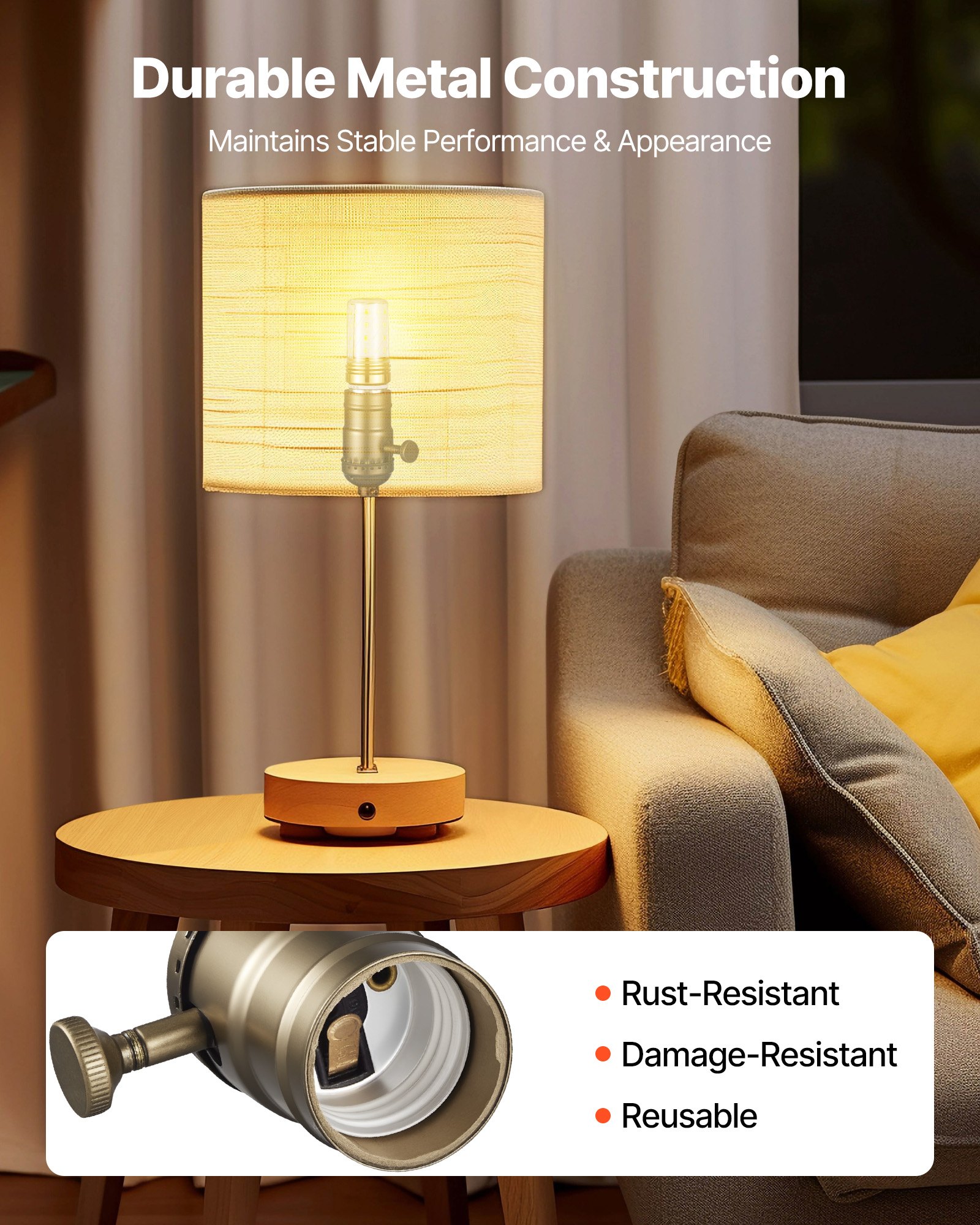 VEVOR Lamp Rewire Kit, E26 Lamp Socket with 12 ft Matching Cord, Antique Bronze Finish, Lamps Making Kit with All Essential Hardware, Light Wiring Kits for Table & Floor Lamps, DIY Rewire or Repair