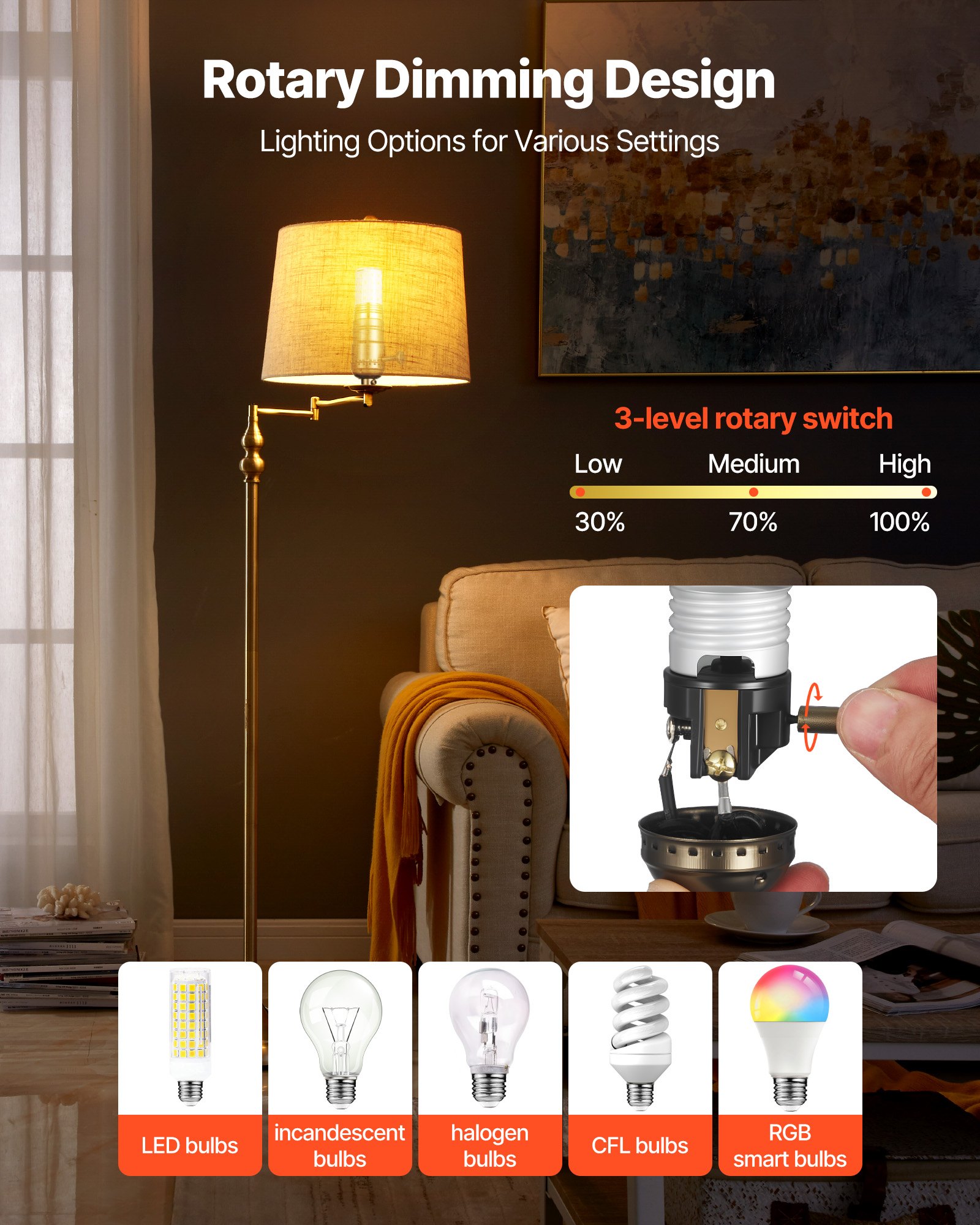 VEVOR Lamp Rewire Kit, E26 Lamp Socket with 12 ft Matching Cord, Antique Bronze Finish, Lamps Making Kit with All Essential Hardware, Light Wiring Kits for Table & Floor Lamps, DIY Rewire or Repair