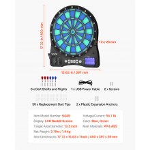 VEVOR Electronic Dart Board, LED-Illuminated Target Dartboard with 48 Games & 500+ Variations, Includes 6 Dart Shafts with Flights & 50 Soft Tips, Cricket Scoring LCD Screen - Supports Up to 8 Players