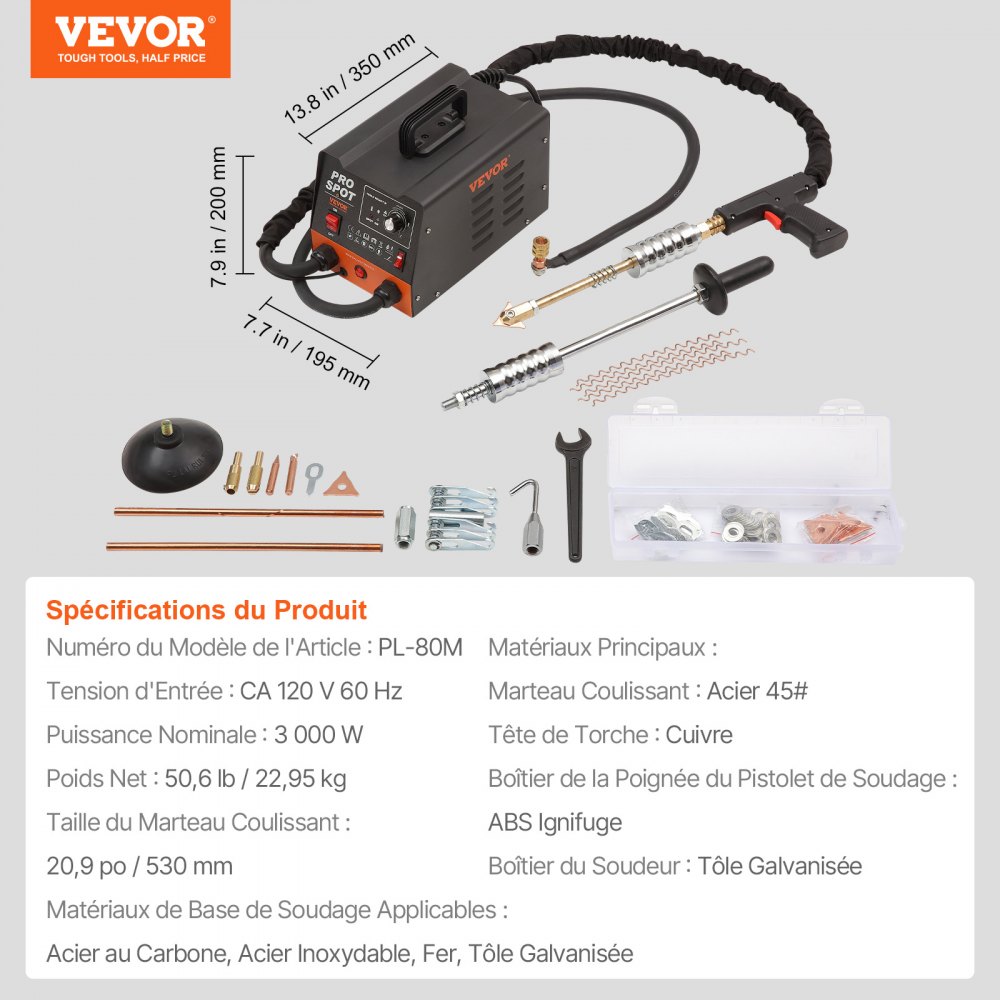 VEVOR Stud Welder Dent Repair Kit, 3KW Spot Welder Dent Puller with 6 Welding Modes, Auto Body Spot Welding Dent Puller Machine & 16 Types of Welding Accessories for Car, Truck, Motorcycle Dent Repair