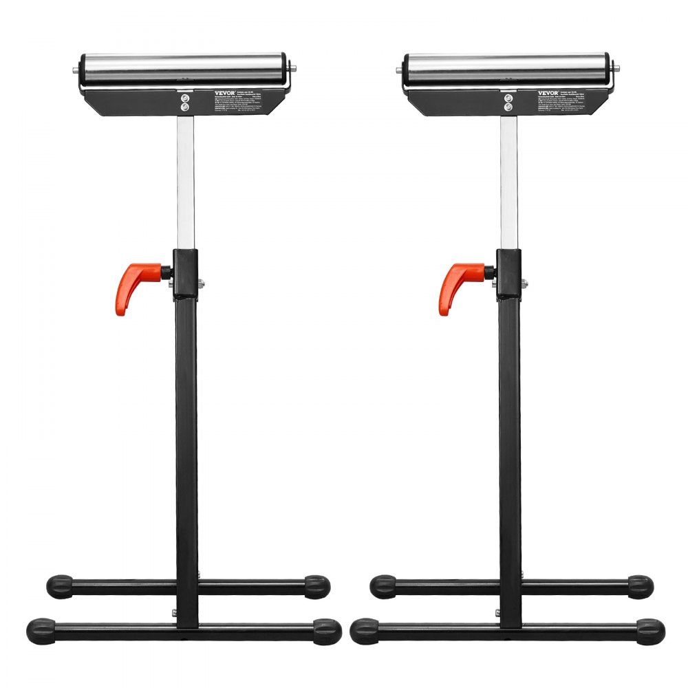 VEVOR 2-Pack Roller Stands, 61 kg / 135 lb Load Capacity, 26.8-42.5" Adjustable Height, Folding Heavy Duty Design with 11.5 in Polished Steel Roller Head, for Table Saw Outfeed Woodworking Extension Support