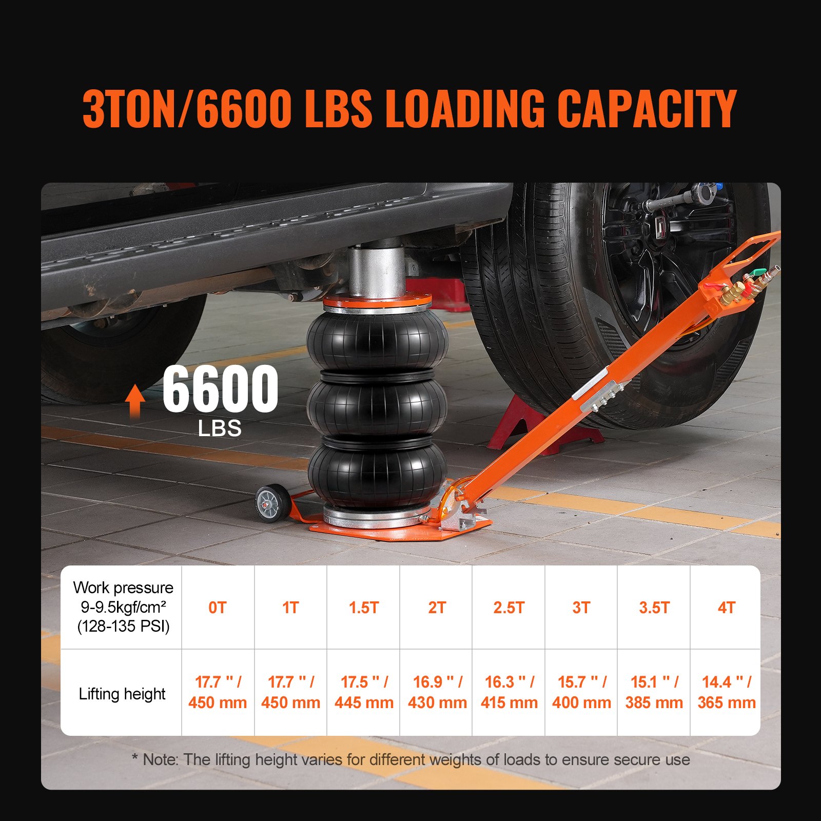 VEVOR Air Jack, 3 Ton/6600 lbs, 1-6S Pneumatic Lifting Jack with Heightened Column & Adjustable Handle, Compact, Easy-to-Lift & Space-Saving Jack with Thick Rubber Pad, Fits for Sedan, SUV, Pickup Truck
