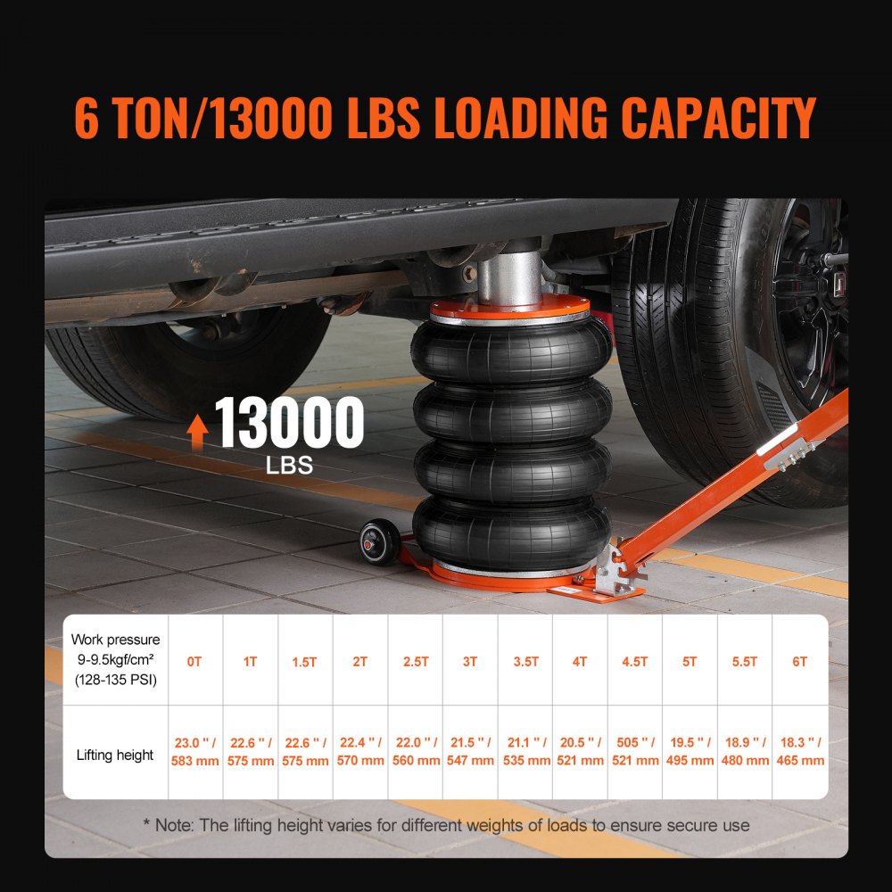 VEVOR Air Jack, 6 Ton/13000 lbs, 2-5 S Pneumatic Lifting Jack with Heightened Column & Adjustable Handle, Easy-to-Lift & Space-Saving Jack with Thick Rubber Pad, Fits for Sedan, SUV, Pickup Truck