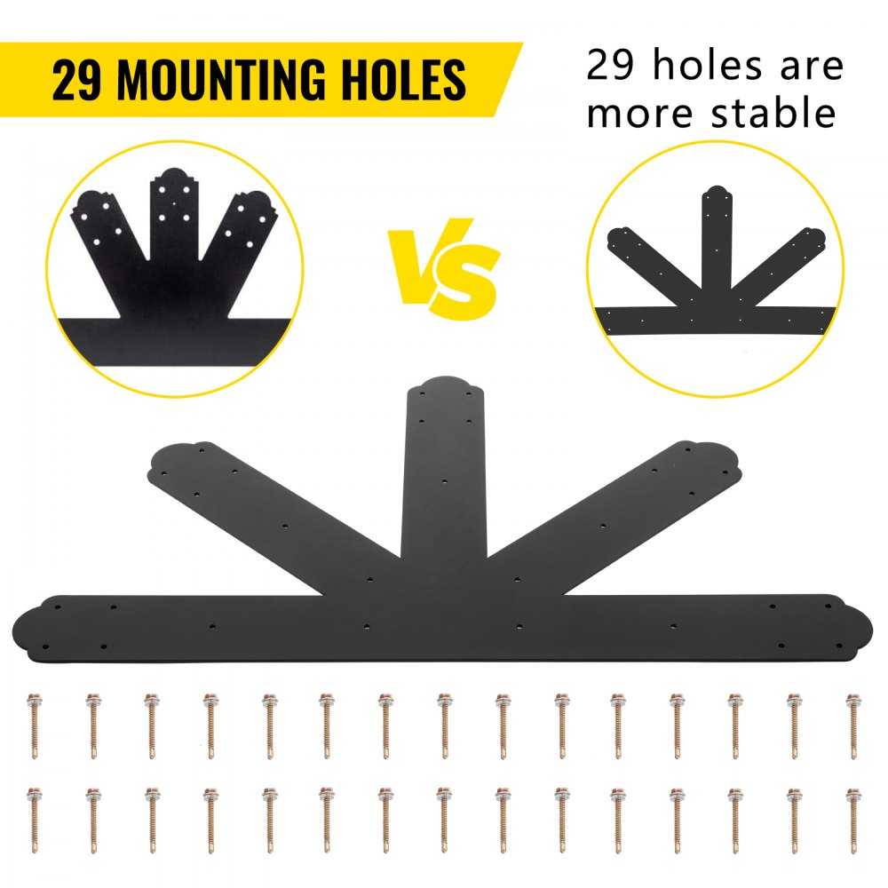 VEVOR Gable Plate, Black Powder-Coated Truss Connector Plates, 12:12 Pitch Gable Bracket, 4 mm / 0.16" Stainless Steel Truss Nail Plates, Decorative Gable Plate with Bolts for Wooden Beam Use