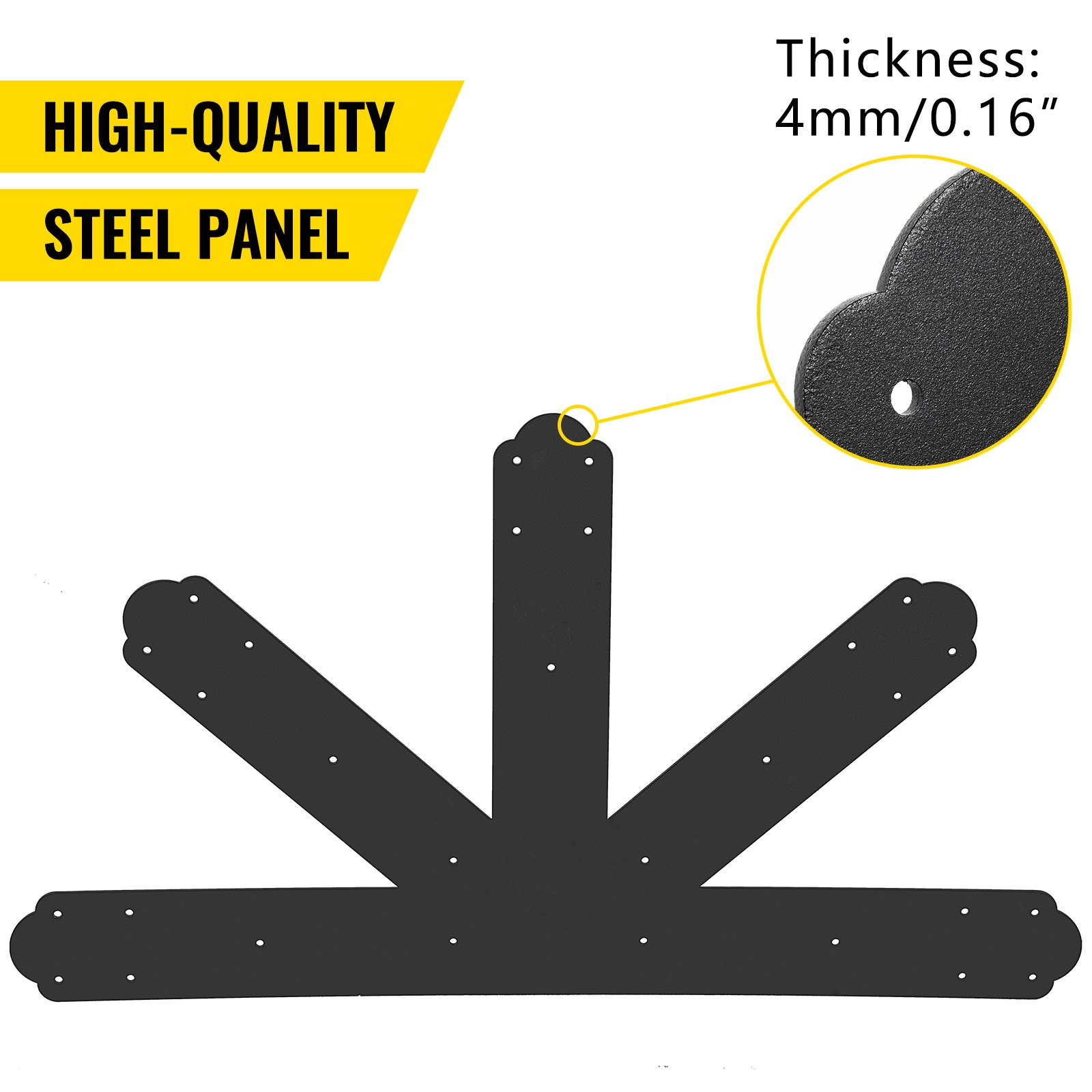 VEVOR Gable Plate, Black Powder-Coated Truss Connector Plates, 12:12 Pitch Gable Bracket, 4 mm / 0.16\" Steel Truss Nail Plates, Decorative Gable Plate with Bolts for Wooden Beam Use