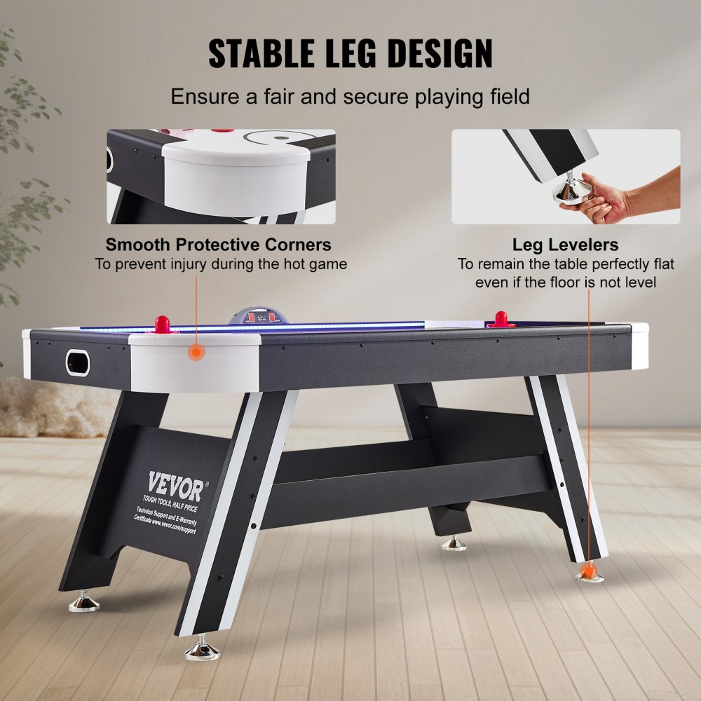 VEVOR Air-Powered Hockey Table, Indoor Hockey Table for Kids and Adults, LED Sports Hockey Game with 2 Pucks, 2 Pushers, and Electronic Score System, Arcade Gaming Set for Game Room Family Home