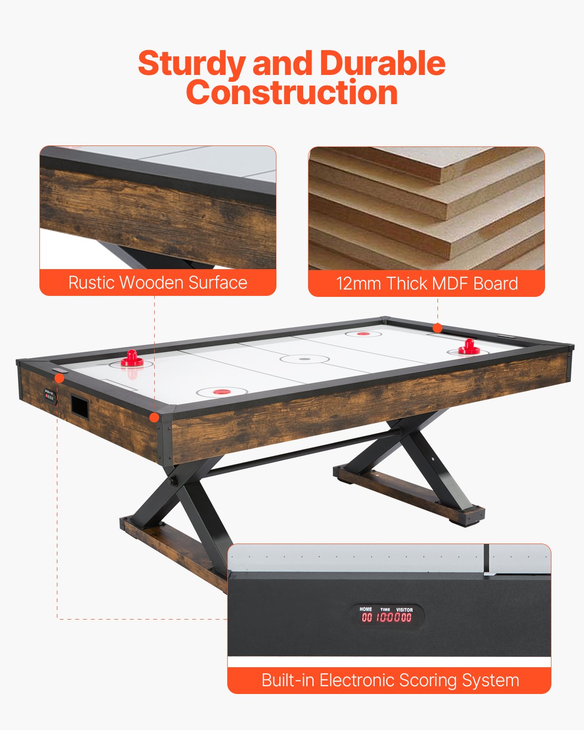VEVOR 84" Air Hockey Table, Indoor Arcade Table Gaming Set with 2 Pushers, 2 Pucks, Electronic Scorer, X-shaped Legs & High-powered Blower, Air Powered Hockey Game Table for Family Game Room Office