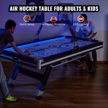 VEVOR Table de hockey pneumatique, table de hockey en salle de 89 po pour enfants et adultes, jeu de hockey sportif à LED avec 2 rondelles, 2 poussoirs et système de score électronique, ensemble de jeu d'arcade pour salle de jeux, maison familiale