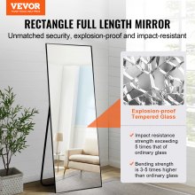 VEVOR Full Length Mirror, 1800x785 mm, Extra Large Standing Hanging or Leaning Rectangle Floor Tempered Mirror with Stand Aluminum Alloy Frame, Full Body Dressing Mirror for Living Room Bedroom, Black