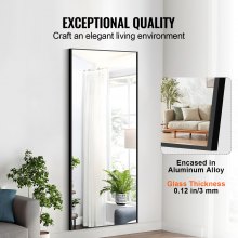 VEVOR Full Length Mirror, 71'' x 31'', Extra Large Standing Hanging or Leaning Rectangle Floor Tempered Mirror with Stand Aluminum Alloy Frame, Full Body Dressing Mirror for Living Room Bedroom, Black