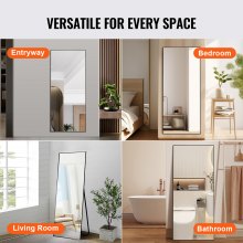 VEVOR Full Length Mirror, 71'' x 31'', Extra Large Standing Hanging or Leaning Rectangle Floor Tempered Mirror with Stand Aluminum Alloy Frame, Full Body Dressing Mirror for Living Room Bedroom, Black
