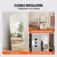 VEVOR Arched Full Length Mirror, 71'' x 30'', Large Free Standing Leaning Hanging Wall Mounted Floor Mirror with Stand Aluminum Alloy Frame, Full Body Dressing Mirror for Living Room Bedroom, Black