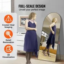VEVOR Espejo de cuerpo entero arqueado, 71'' x 32'', espejo de pie grande para colgar en la pared con marco de aleación de aluminio, espejo de tocador de cuerpo entero para sala de estar y dormitorio, color negro