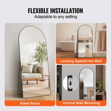 VEVOR Arched Full Length Mirror, 1800 x 810 mm, Large Free Standing Leaning Hanging Wall Mounted Floor Mirror with Stand Aluminum Alloy Frame, Full Body Dressing Mirror for Living Room Bedroom, Black， 71'' x 32''