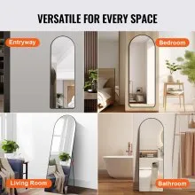 VEVOR Espejo arqueado de longitud completa, 65 x 22 pulgadas, gran espejo de suelo inclinado para colgar en la pared con soporte, marco de aleación de aluminio, espejo de tocador de cuerpo completo para sala de estar, dormitorio, negro