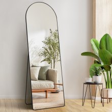 VEVOR Arched Full Length Mirror, 1650 x 558 mm, Large Free Standing Leaning Hanging Wall Mounted Floor Mirror with Stand Aluminum Alloy Frame, Full Body Dressing Mirror for Living Room Bedroom, Black， 65'' x 22''