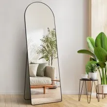 VEVOR Espejo arqueado de longitud completa, 65 x 22 pulgadas, gran espejo de suelo inclinado para colgar en la pared con soporte, marco de aleación de aluminio, espejo de tocador de cuerpo completo para sala de estar, dormitorio, negro