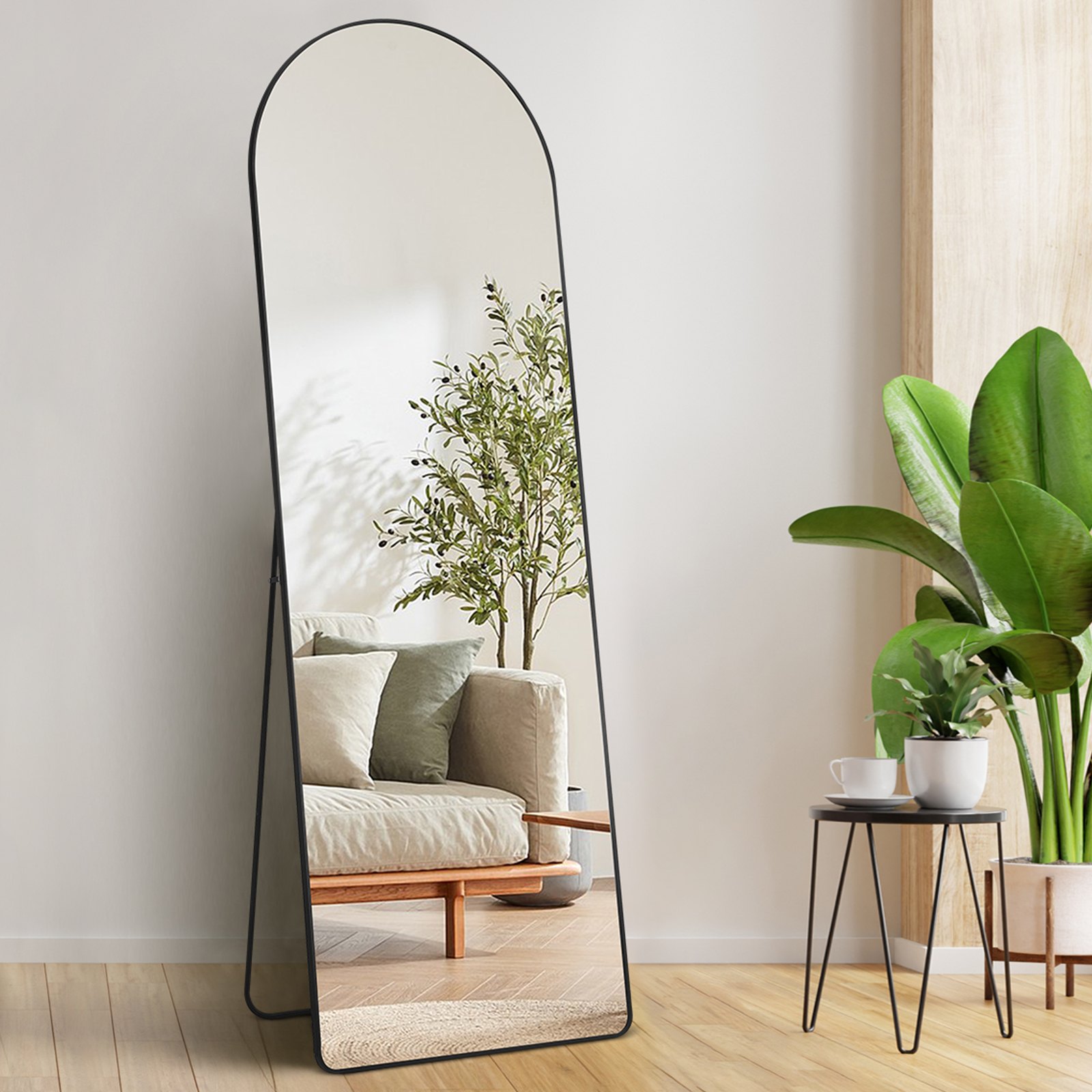 VEVOR Arched Full Length Mirror, 65'' x 22'', Large Free Standing Leaning Hanging Wall Mounted Floor Mirror with Stand Aluminum Alloy Frame, Full Body Dressing Mirror for Living Room Bedroom, Black