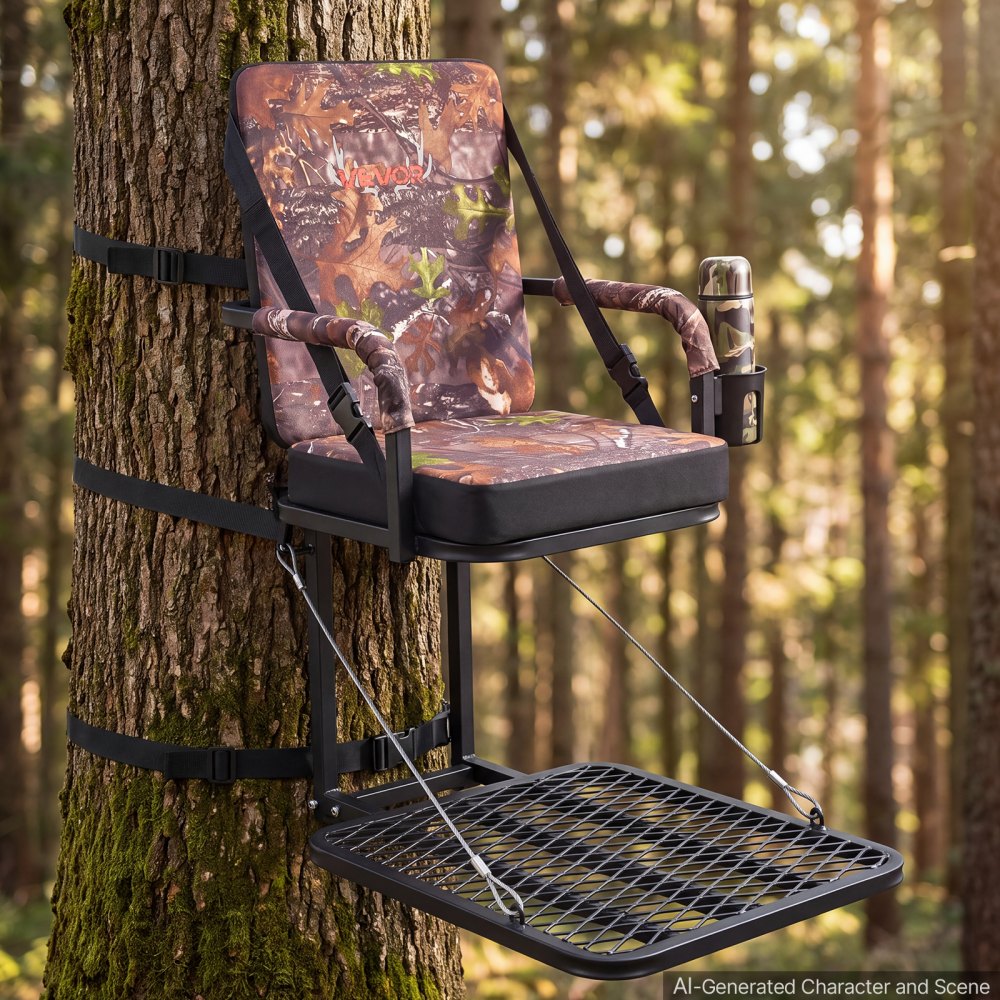 VEVOR Heated Hunting Seat Cushion, 3 Heat Levels, USB Powered, Backrest, for Tree Stands & Hunting Blinds, Self-Supporting Seat, 10-Hour Runtime Portable Pad for Camping & Fishing