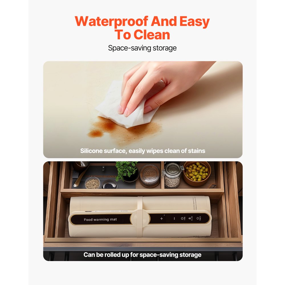 VEVOR Electric Warming Tray, Food Warming Mat for Buffet, Rollable & Portable Silicone Food Warmer with 9 Adjustable Temperature Settings, Auto Shut-Off & Child Lock, Ideal for Parties, Catering