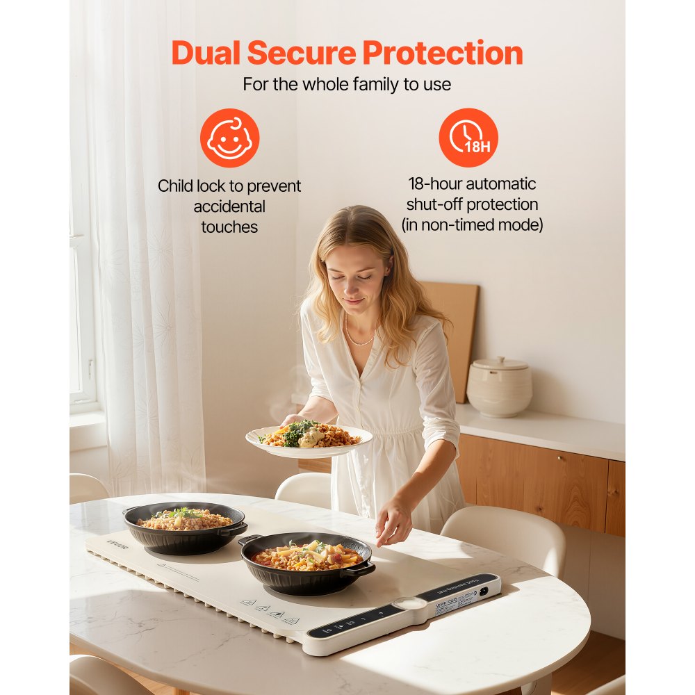 VEVOR Electric Warming Tray, Food Warming Mat for Buffet, Rollable & Portable Silicone Food Warmer with 9 Adjustable Temperature Settings, Auto Shut-Off & Child Lock, Ideal for Parties, Catering