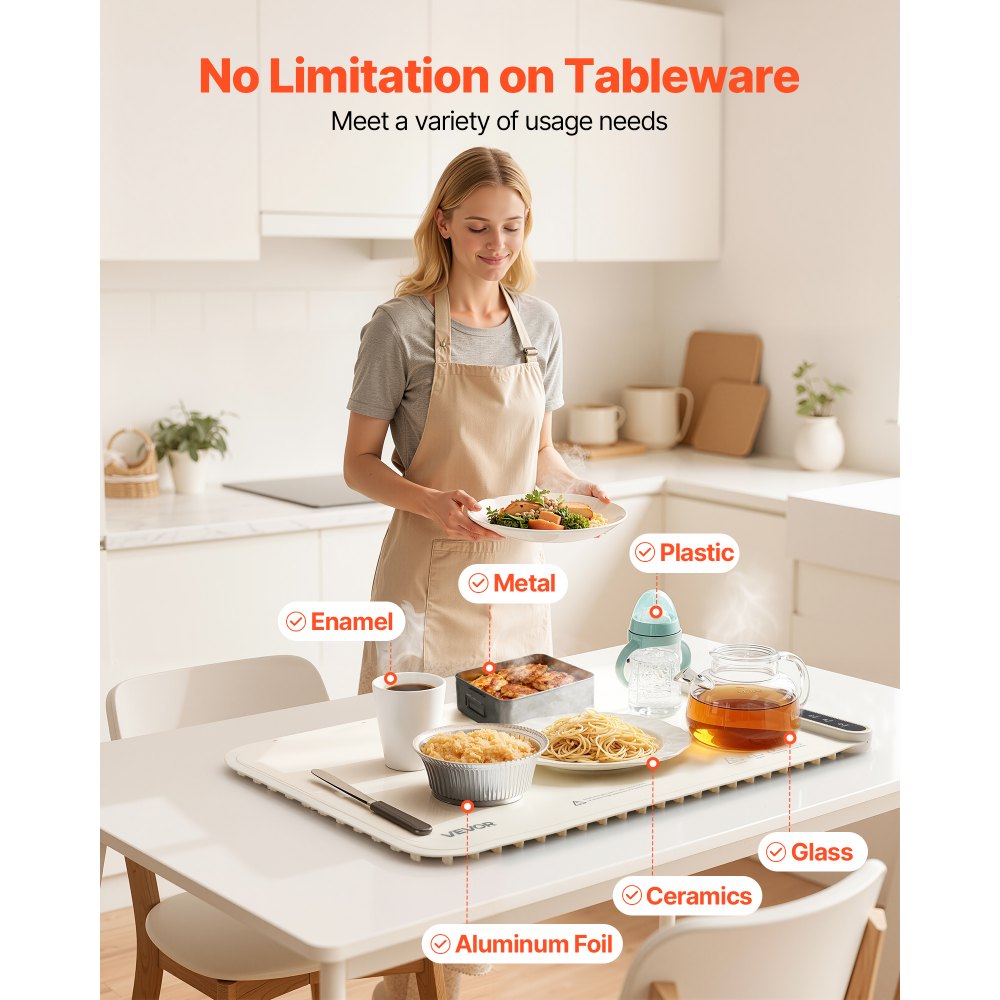 VEVOR Electric Warming Tray, Food Warming Mat for Buffet, Rollable & Portable Silicone Food Warmer with 9 Adjustable Temperature Settings, Auto Shut-Off & Child Lock, Ideal for Parties, Catering
