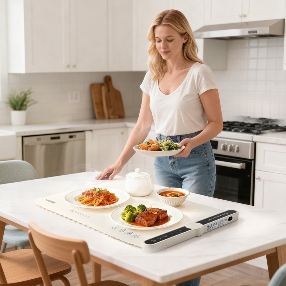 VEVOR Electric Warming Tray, Food Warming Mat for Buffet, Rollable & Portable Silicone Food Warmer with 9 Adjustable Temperature Settings, Auto Shut-Off & Child Lock, Ideal for Parties, Catering