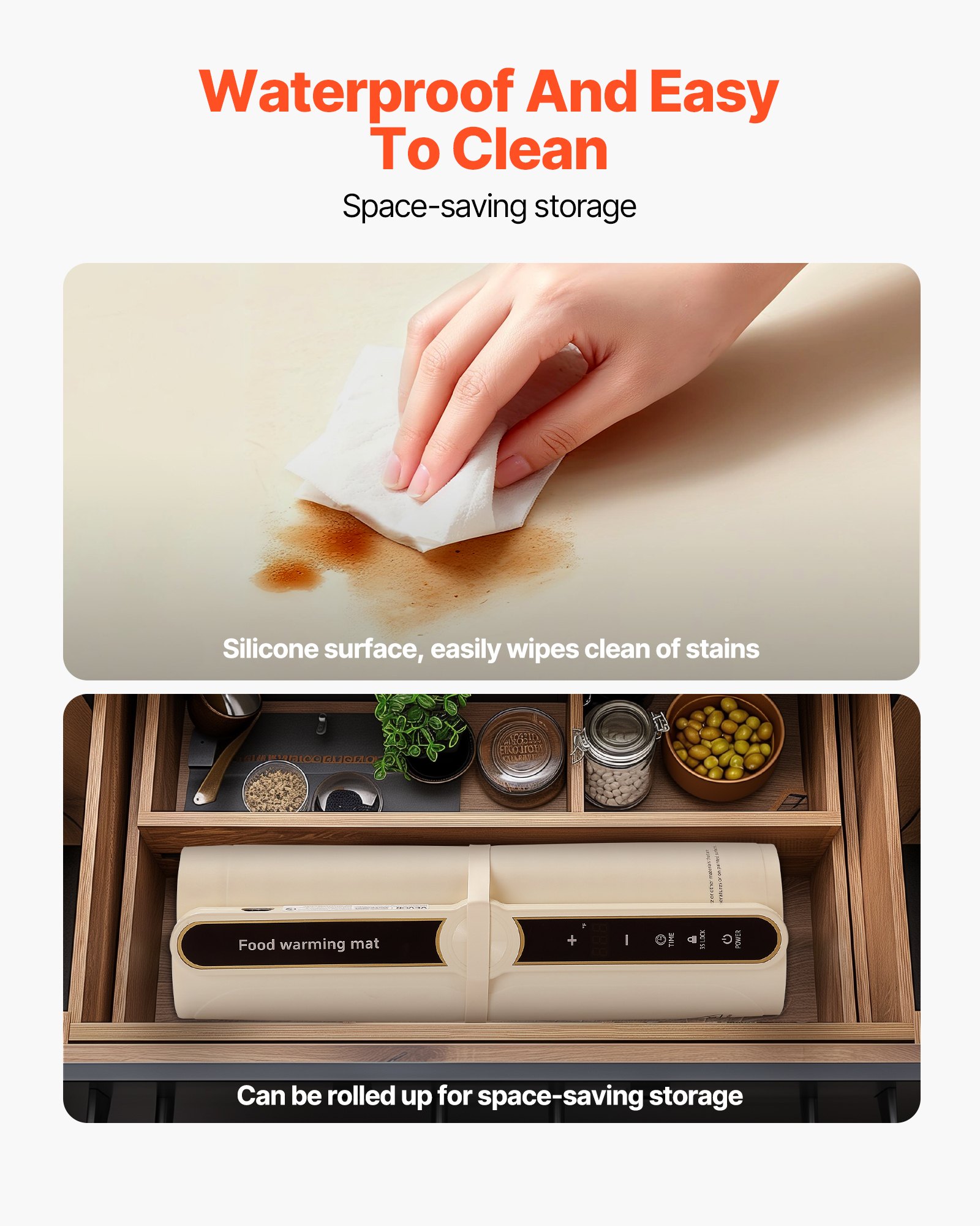 VEVOR Electric Warming Tray, Food Warming Mat for Buffet, Rollable & Portable Silicone Food Warmer with 9 Adjustable Temperature Settings, Auto Shut-Off & Child Lock, Ideal for Parties, Catering