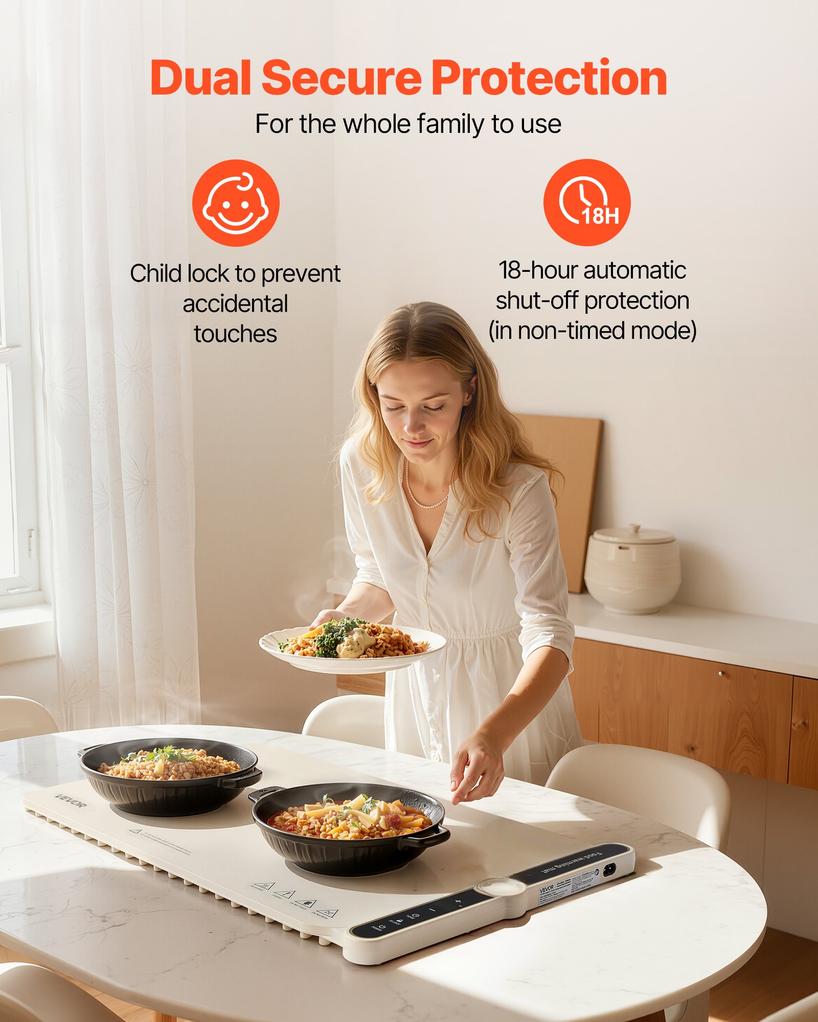 VEVOR Electric Warming Tray, Food Warming Mat for Buffet, Rollable & Portable Silicone Food Warmer with 9 Adjustable Temperature Settings, Auto Shut-Off & Child Lock, Ideal for Parties, Catering