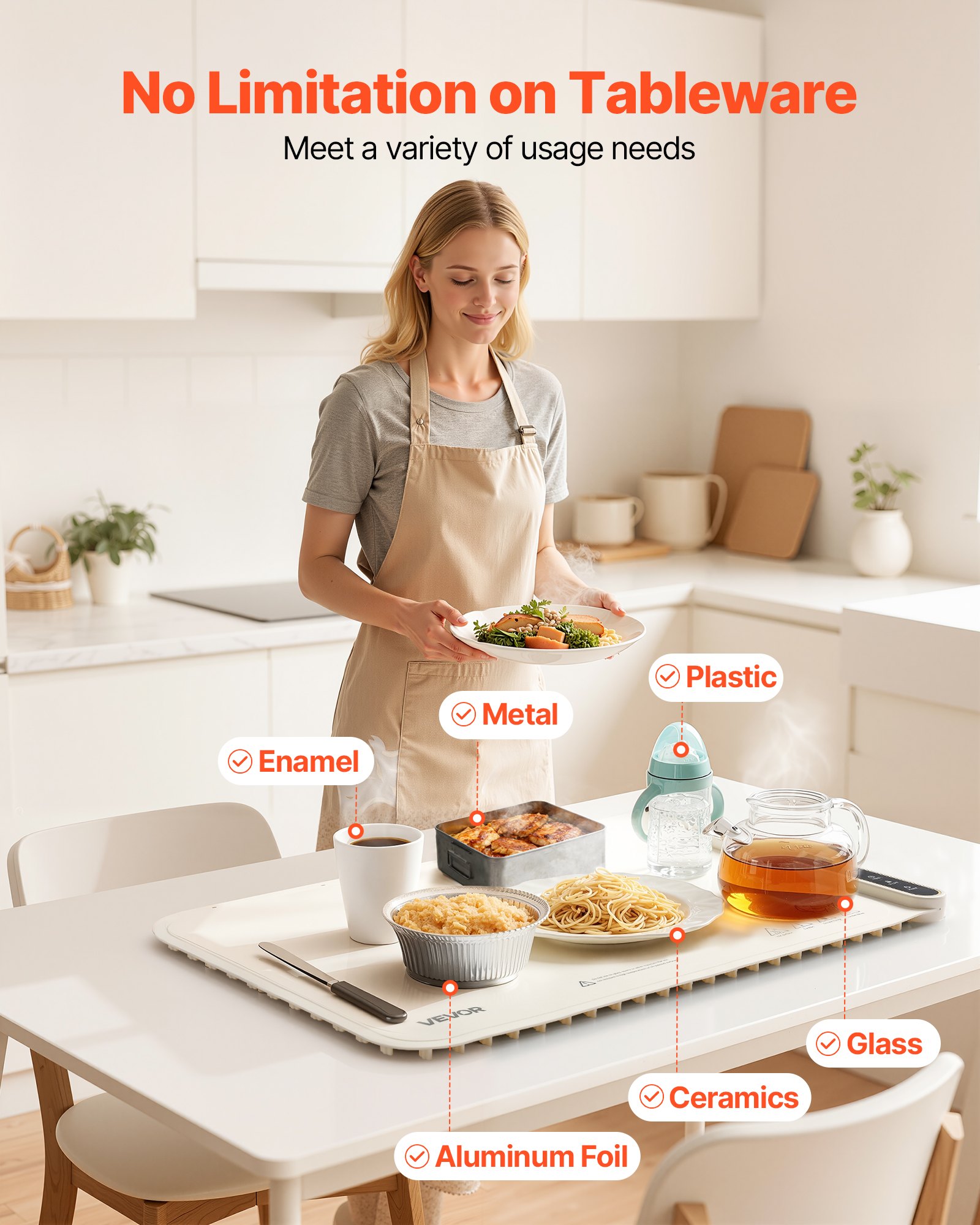 VEVOR Electric Warming Tray, Food Warming Mat for Buffet, Rollable & Portable Silicone Food Warmer with 9 Adjustable Temperature Settings, Auto Shut-Off & Child Lock, Ideal for Parties, Catering