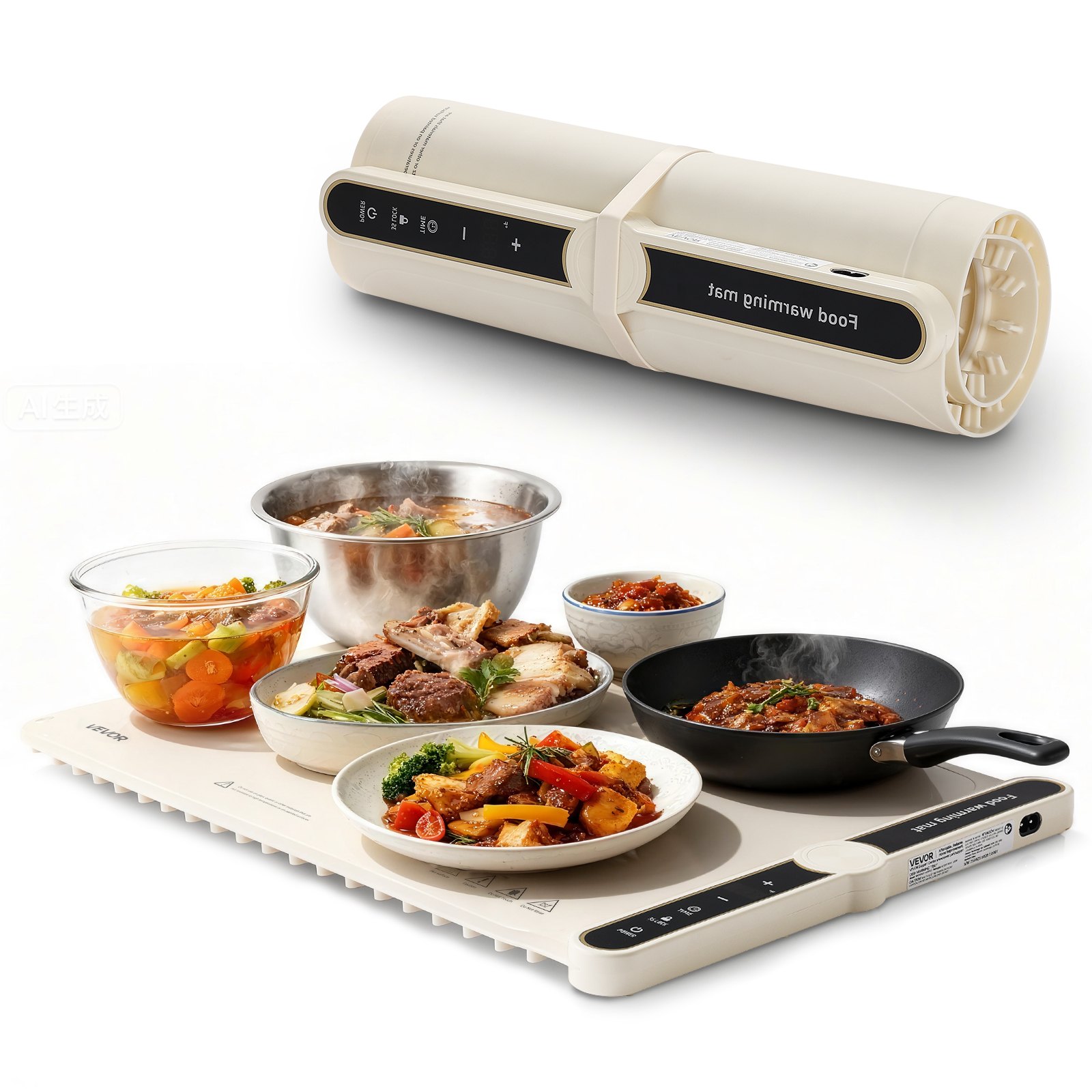 VEVOR Electric Warming Tray, Food Warming Mat for Buffet, Rollable & Portable Silicone Food Warmer with 9 Adjustable Temperature Settings, Auto Shut-Off & Child Lock, Ideal for Parties, Catering