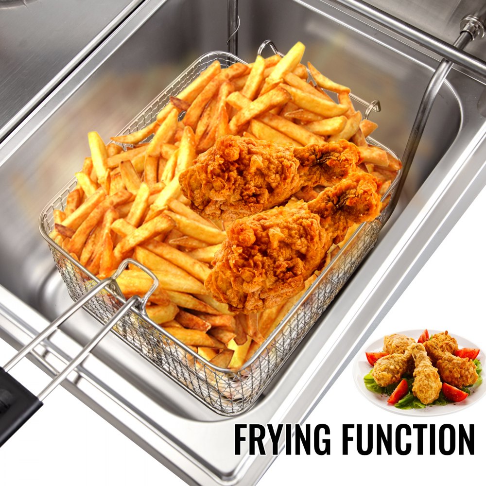 VEVOR Stainless Steel Deep Fryer 20L Dual Tank Deep Fryerw/ Removable Basket