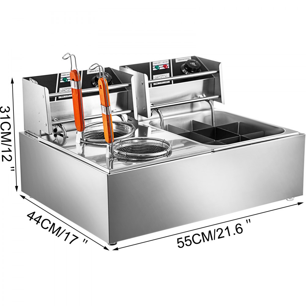 VEVOR Stainless Steel Deep Fryer 20L Dual Tank Deep Fryerw/ Removable Basket