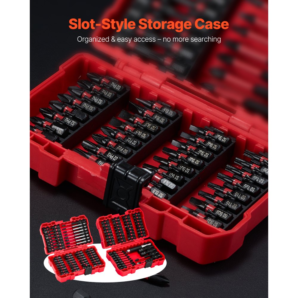 VEVOR Screwdriver Bit Set, 101-Piece, Magnetic Phillips, Pozidriv, Slotted, Square, Torx, Hex Bits, Hex Nut Sockets, Extension Rod with Storage Case, High-Strength S2 Alloy Steel, Blackened Finish