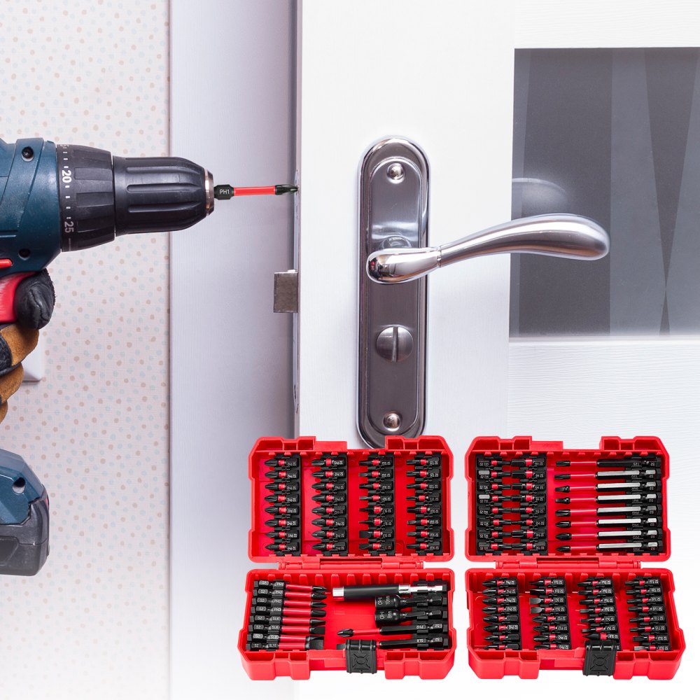 VEVOR Screwdriver Bit Set, 101-Piece, Magnetic Phillips, Pozidriv, Slotted, Square, Torx, Hex Bits, Hex Nut Sockets, Extension Rod with Storage Case, High-Strength S2 Alloy Steel, Blackened Finish