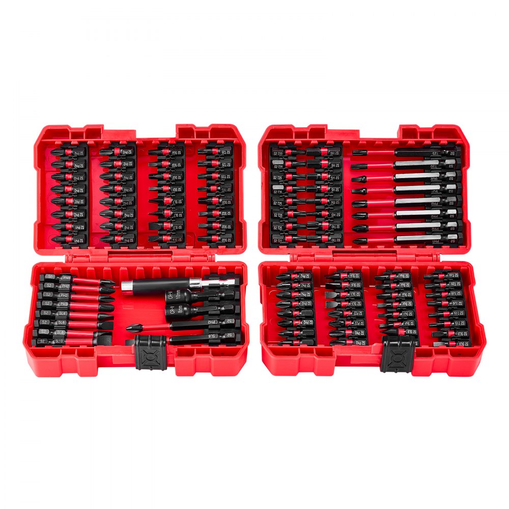 VEVOR Screwdriver Bit Set, 101-Piece, Magnetic Phillips, Pozidriv, Slotted, Square, Torx, Hex Bits, Hex Nut Sockets, Extension Rod with Storage Case, High-Strength S2 Alloy Steel, Blackened Finish