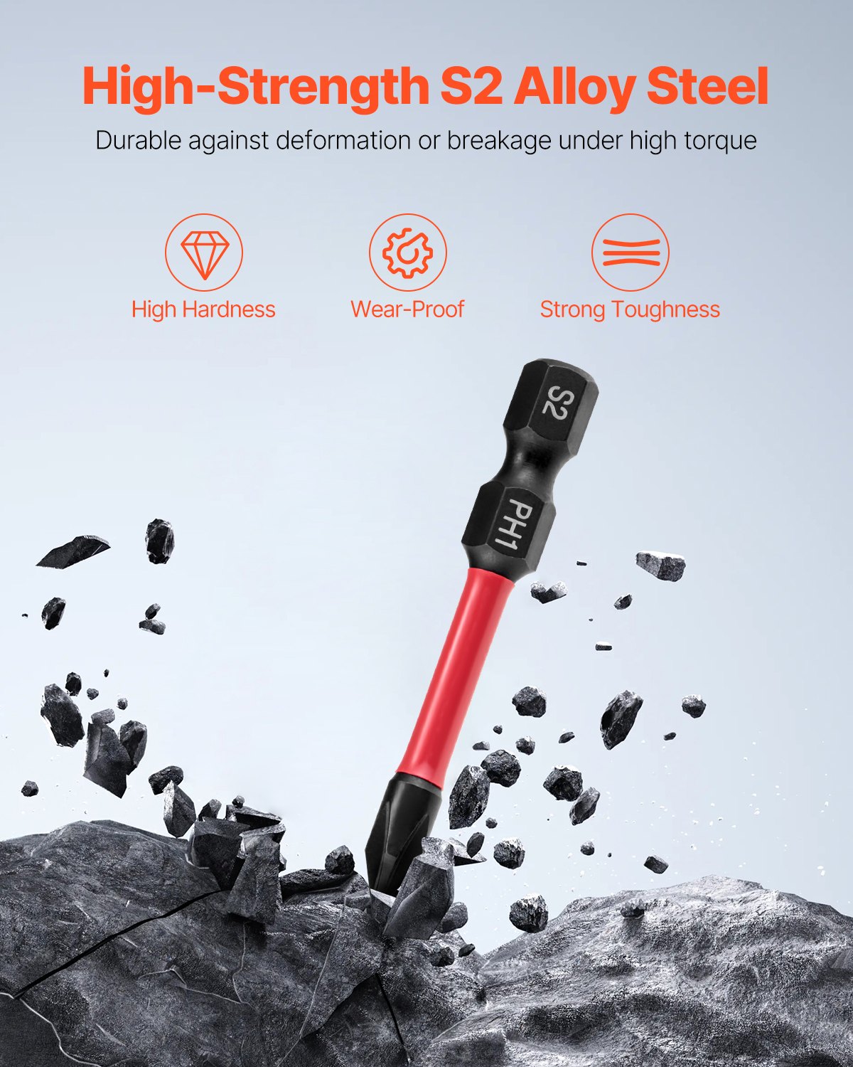 VEVOR Screwdriver Bit Set, 101-Piece, Magnetic Phillips, Pozidriv, Slotted, Square, Torx, Hex Bits, Hex Nut Sockets, Extension Rod with Storage Case, High-Strength S2 Alloy Steel, Blackened Finish