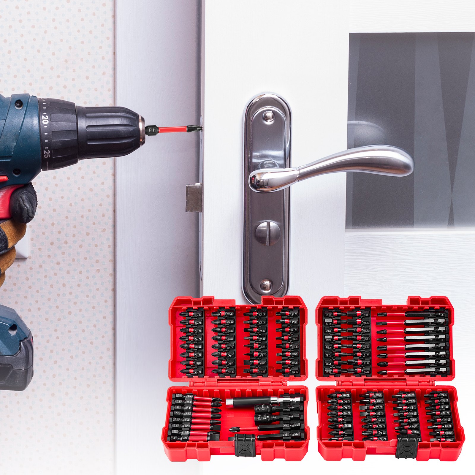 VEVOR Screwdriver Bit Set, 101-Piece, Magnetic Phillips, Pozidriv, Slotted, Square, Torx, Hex Bits, Hex Nut Sockets, Extension Rod with Storage Case, High-Strength S2 Alloy Steel, Blackened Finish