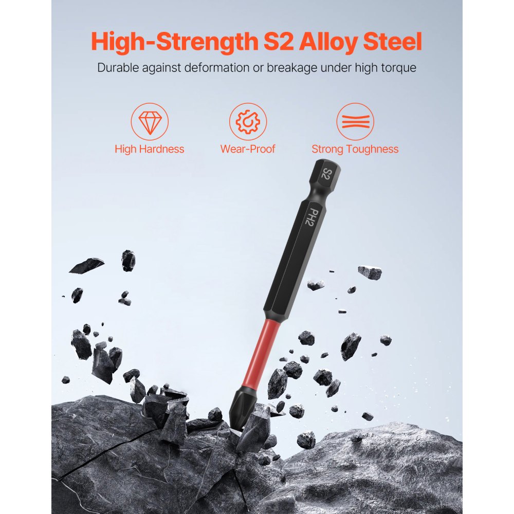 VEVOR Screwdriver Bit Set, 45-Piece, Magnetic Phillips, Slotted, Square, Torx Bit, Hex Nut Sockets, Extension Rod with Transparent Storage Case, High-Strength S2 Alloy Steel, Blackened Finish