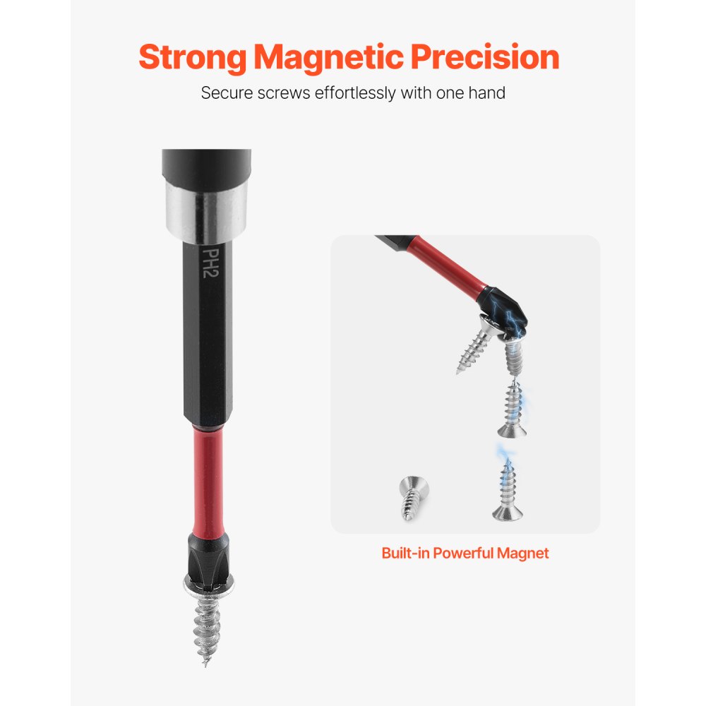 VEVOR Screwdriver Bit Set, 45-Piece, Magnetic Phillips, Slotted, Square, Torx Bit, Hex Nut Sockets, Extension Rod with Transparent Storage Case, High-Strength S2 Alloy Steel, Blackened Finish