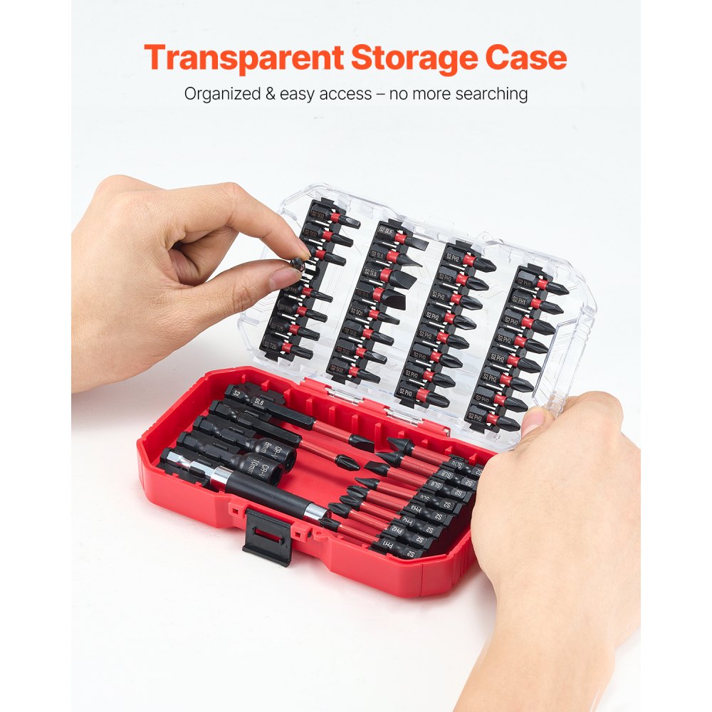VEVOR Screwdriver Bit Set, 45-Piece, Magnetic Phillips, Slotted, Square, Torx Bit, Hex Nut Sockets, Extension Rod with Transparent Storage Case, High-Strength S2 Alloy Steel, Blackened Finish